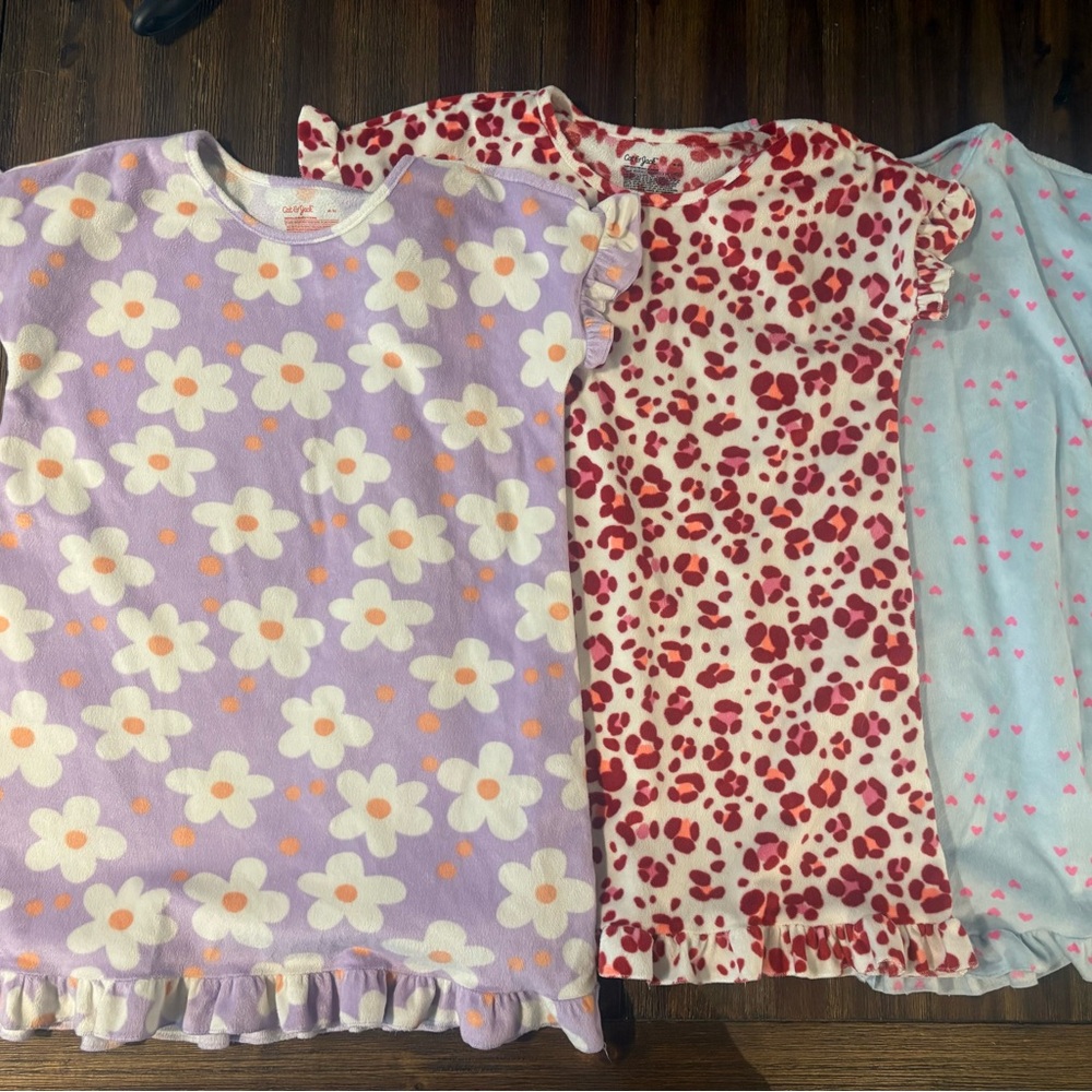 Cat & Jack Girls Fleece Nightgowns Pajamas Floral Heart Print Leopard Medium M 8